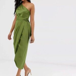 Ted Baker Gabie One Shoulder Drape Midi Dress Green Size 2